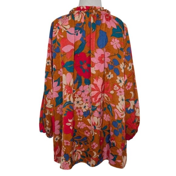 Entro Floral Vibrant Blooms Shirt Womens Size Large Orange Oversized Blouse - Picture 7 of 10